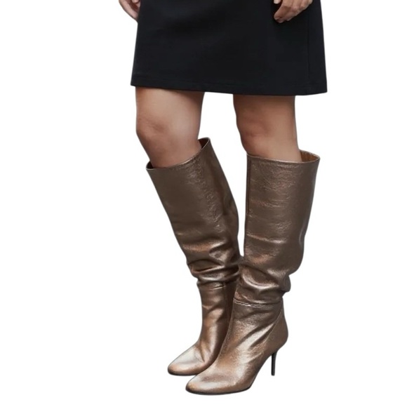 Zara Metallic Golden Bronze Kitten Heel Boots Almond Toe Size US 6 EU36 Y2K NWT - Picture 4 of 15